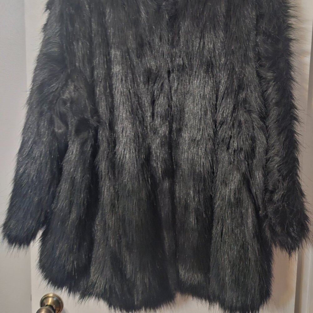 Ellos Women's Black Faux Fur Coat - Picture 3 of 3